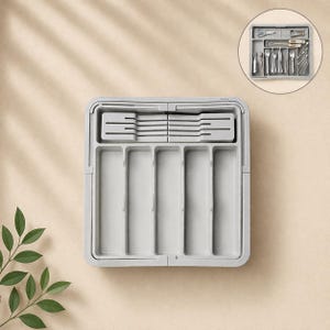 Erweiterbar Besteck Organizer | Verstellbares Utensilientablett | Küchen Schubladen Aufbewahrung | Kunststoff Besteck Organizer | Minimale Küche Bild 4
