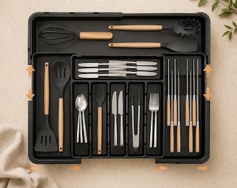 Organizador de cubiertos expandible / Bandeja ajustable para utensilios / Almacenamiento para cajones de cocina / Organizador de cubiertos de plástico / Cocina minimalista