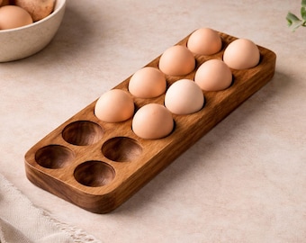 1Pcs Wooden Egg Tray Solid Wood Egg Carrier Storage Base for Home Kitchen Breakfast Prep Use