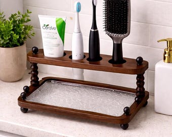 Zahnbürstenhalter aus Holz | Badezimmer Organizer, Zahnpasta Aufbewahrungsregal | Minimalistische Holzdekoration