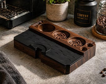 Wooden Espresso Tamper Station, Portafilter Organizer, Barista Coffee Accessories Storage