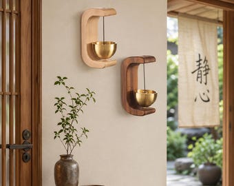 Wooden Door Chime with Brass Bell – Minimalist Entryway Decor