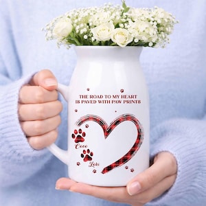 Personlig blomkruka för husdjur, personlig tassavtrycksvas, present till husdjursälskare, vägen till mitt hjärta är kantad med tassavtryck