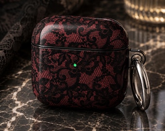 Burgundy Dark Gothic AirPods Case for AirPods 4 3 Pro 2, Luxury Red Leopard Glitter Earbud Cover, Vintage Textured Mosaic Cute Gift for Her
