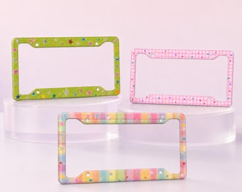 Colorful Star License Plate Frame, Cute Celestial Car Tag Border, Universal 12.3 x 6.5 Inch Decorative Auto Accessory, Multiple Colors