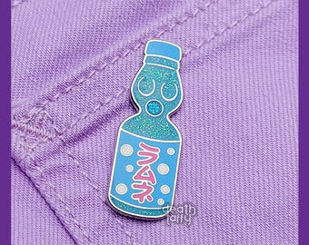 Cute Ramune Japanese Soda Glitter Enamel Pin with Nickel Finish - 1.5 Inches