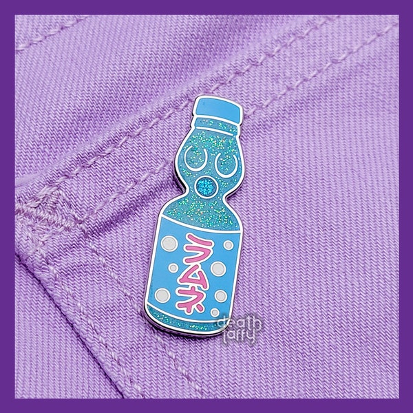 Cute Ramune Japanese Soda Glitter Enamel Pin with Nickel Finish - 1.5 Inches