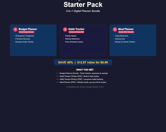 Life Organization Bundle | Budget Planner + Habit Tracker + Meal Planner | Excel & PDF | Digital Download