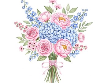 Watercolor Floral Clipart Bundle | Roses, Peonies, Sunflowers, Wildflowers (Digital Download)