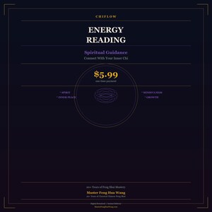 May include: A dark purple graphic with the text "CHIFLOW ENERGY READING Spiritual Guidance Connect With Your Inner Chi". The image includes the price of $5.99, and the words "SPIRIT, INNER PEACE, MINDFULNESS, GROWTH".