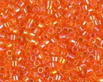 DB 151, Tangerine Transparent AB - Miyuki Delica Beads, Size 11, 5 grams - Miyuki Delica & Seed Beads - Rainbow - Wholesale and Retail