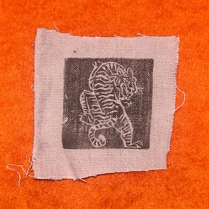 Handmade Tiger Lino Print Patch – Purple Black Punk Accessory (3"x3")