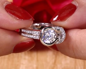 Bague de fiançailles unique en son genre avec diamants ronds 2 carats cultivés en laboratoire, bague de fiançailles tourbillonnante