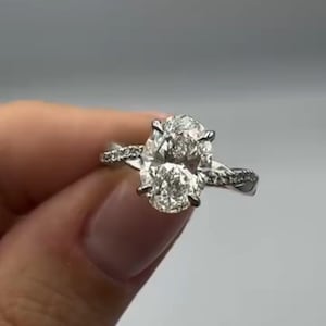 Twisted Infinity Band White Gold 2 CT Oval Lab Grown Diamond Halo Engagement Ring