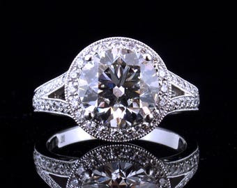 Bague de fiançailles diamant rond 4 carats cultivé en laboratoire, tige fendue, cadeau d'anniversaire