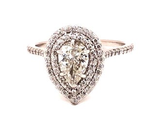 Bague de fiançailles double halo en or blanc 3 carats et diamants cultivés en laboratoire taille poire, mariage
