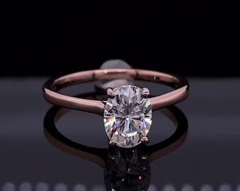 Bague de fiançailles solitaire en or rose 2 carats avec diamants ovales cultivés en laboratoire