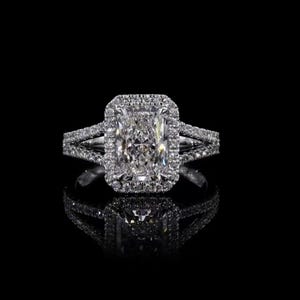 3 Carat Radiant Lab Diamond Halo Engagement Ring Split Shank Pave Band 14K White Gold