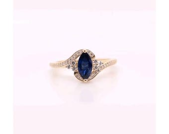 Alliance torsadée pavée, bague de fiançailles marquise moissanite bleue 2 carats, or jaune