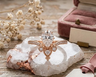 sertissage couronne d'inspiration vintage, bague de fiançailles en diamants taillés en laboratoire 2 carats taille poire, or jaune