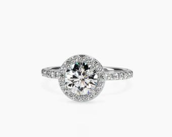 Bague de fiançailles classique 3 carats avec diamants ronds cultivés en laboratoire, bijoux de mariée pavé en or blanc