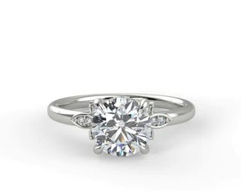 Bague de fiançailles florale avec diamants ronds 2 carats cultivés en laboratoire Nature Inspired, or blanc