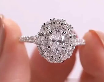 Bague de fiançailles vintage en filigrane, volutes bicolores Gallery 2 carats ovales avec diamants cultivés en laboratoire