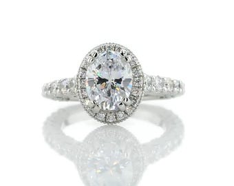 Bague de fiançailles en filigrane de style ancien ovale 3 carats avec diamants cultivés en laboratoire, anneau en or blanc pavé