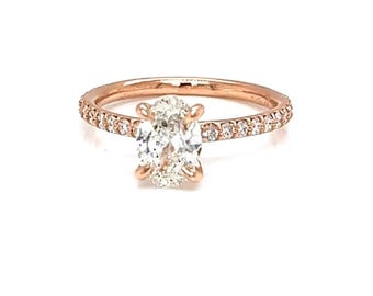 Bague de fiançailles Dainty ovale 3 carats avec diamants cultivés en laboratoire, bijoux de mariée respectueux de l'environnement en or rose