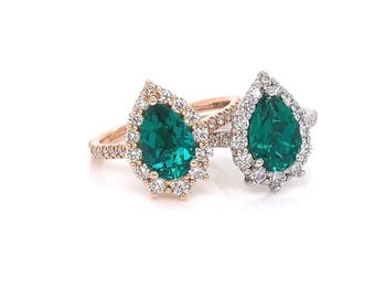 Bague de fiançailles en moissanite poire verte 3 carats, bijoux de mariée uniques, alliance pavé
