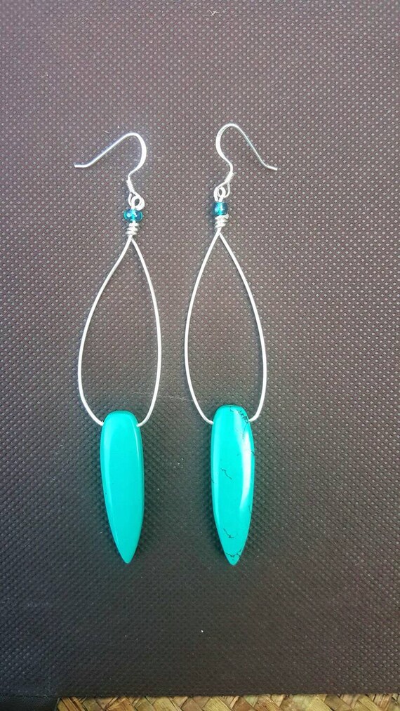 Turquoise Hoops Blue Hoops Turquoise Wire hoops Turquoise | Etsy