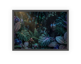 Mystic Forest Woman Poster with Wooden Frame | Dark Botanical Art Print