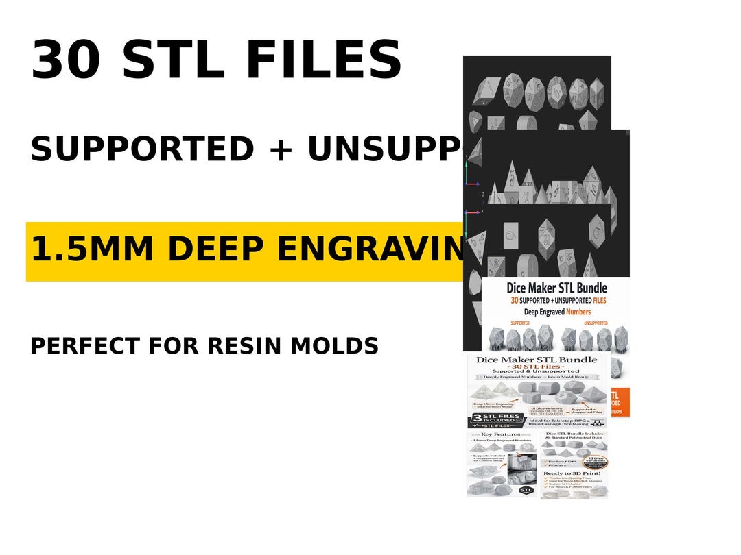 30 STL Dice Files –deep Engraved Numbers for Resin Molds (digital ...