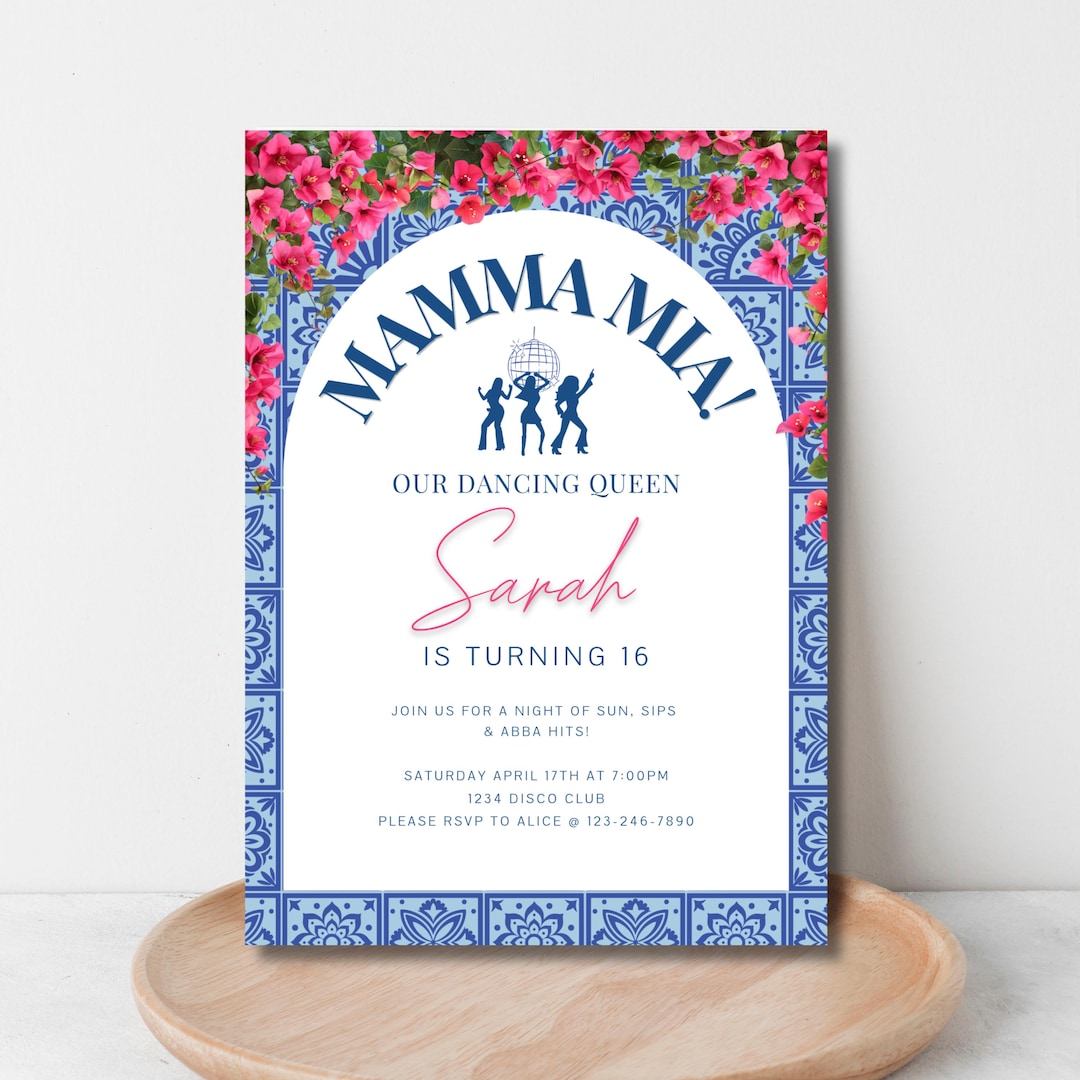 Mamma Mia Birthday Invitation, Mediterranean Party Template (digital ...