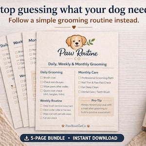 Hundvårds- och hälsoinformationspaket: Utskrivbar husdjursvårdsplanerare på 5 sidor (PDF-nedladdning)