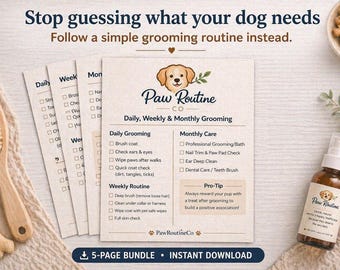 Dog Grooming Checklist, Dog Grooming Routine, Puppy Care Checklist, Pet Care Printable, Dog Health Tracker, Grooming Schedule PDF