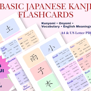 Basic Japanese Kanji Flashcards, JLPT N5, 104 Essential Characters (Digital Download)