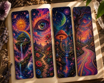 Fantasy Bookmark Set | Psychedelic Art with Cosmic Surrealism, Laminated