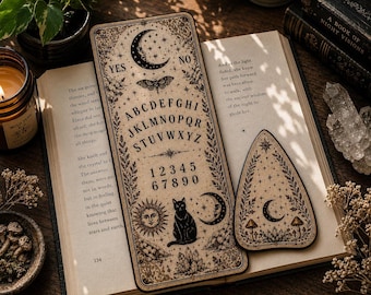 Ouija Bookmark with Planchette, Gothic Laminated Reading Accessory