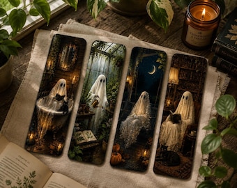 Halloween Bookmarks Set, Cozy Ghost Designs for Fall Reading