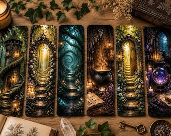 Enchanted Forest Bookmark Set, Witchy Woodland Themed Fantasy Book Markers