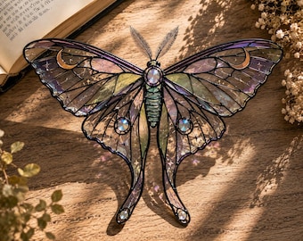 Luna Moth Bookmark, Handcrafted Translucent Art with Jewel Tones
