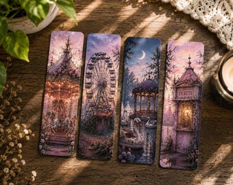 Fantasy Bookmark Set Featuring Haunted Carnival Art and Amusement Park Scenes