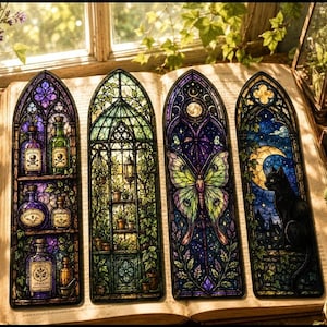 Stained Glass Inspired Bookmarks, Set of 4 Gothic Reading Accessories