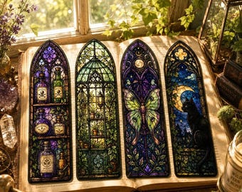 Stained Glass Inspired Bookmarks, Set of 4 Gothic Reading Accessories