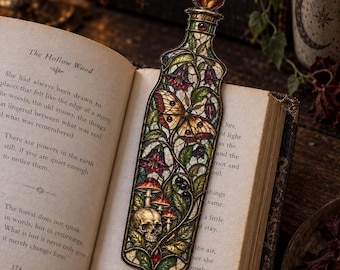 Apothecary Bookmark, Stained Glass-Inspired Clear Design | Gothic Botanical