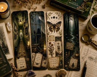 Creepy Bookmarks Set of 4 | Cozy Mystery and Dark Forest Art