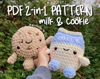 PDF 2-in-1 crochet PATTERN Milk & Cookie Besties Chocolate Chip Cookie and Milk Carton Santa Xmas Josabella's Crochet Shop Instant Download