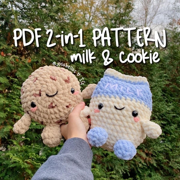 PDF Häkelanleitung 2-in-1 Milk & Cookie Besties Chocolate Chip Cookie and Milk Carton Santa Xmas Josabella's Crochet Shop Instant Download
