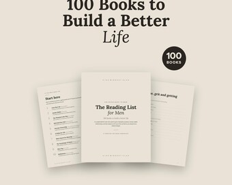 Reading List for Men | 100 Books to Build a Better Life | Self Improvement Books for Men, Gift for Him | Printable PDF Checklist